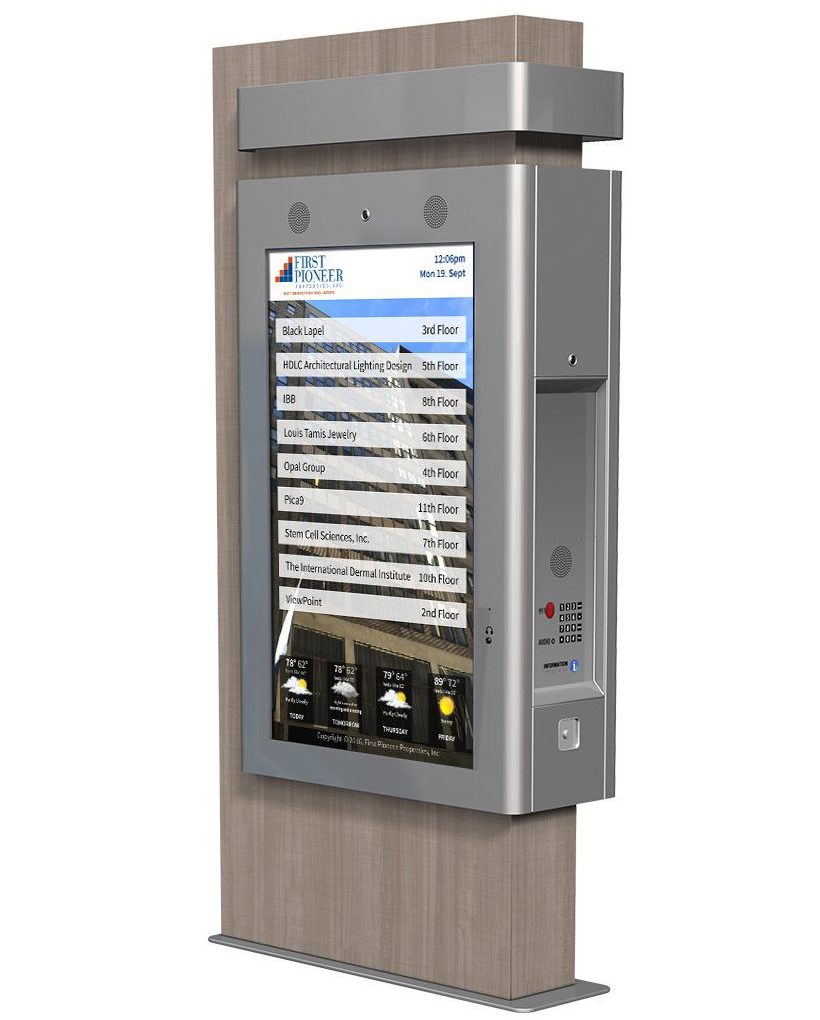 Media Tower Indoor/Outdoor Directory Kiosk in Light Wood Finish Media Tower Indoor/Outdoor Directory Kiosk in Light Wood Finish