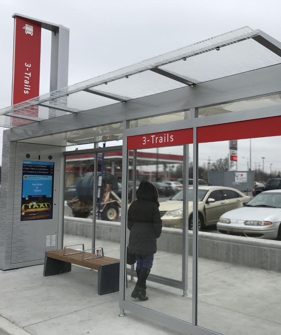 bus station with digital kiosk.