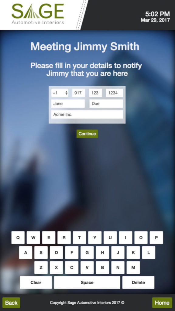 Digital Visitor Management kiosk screenshot