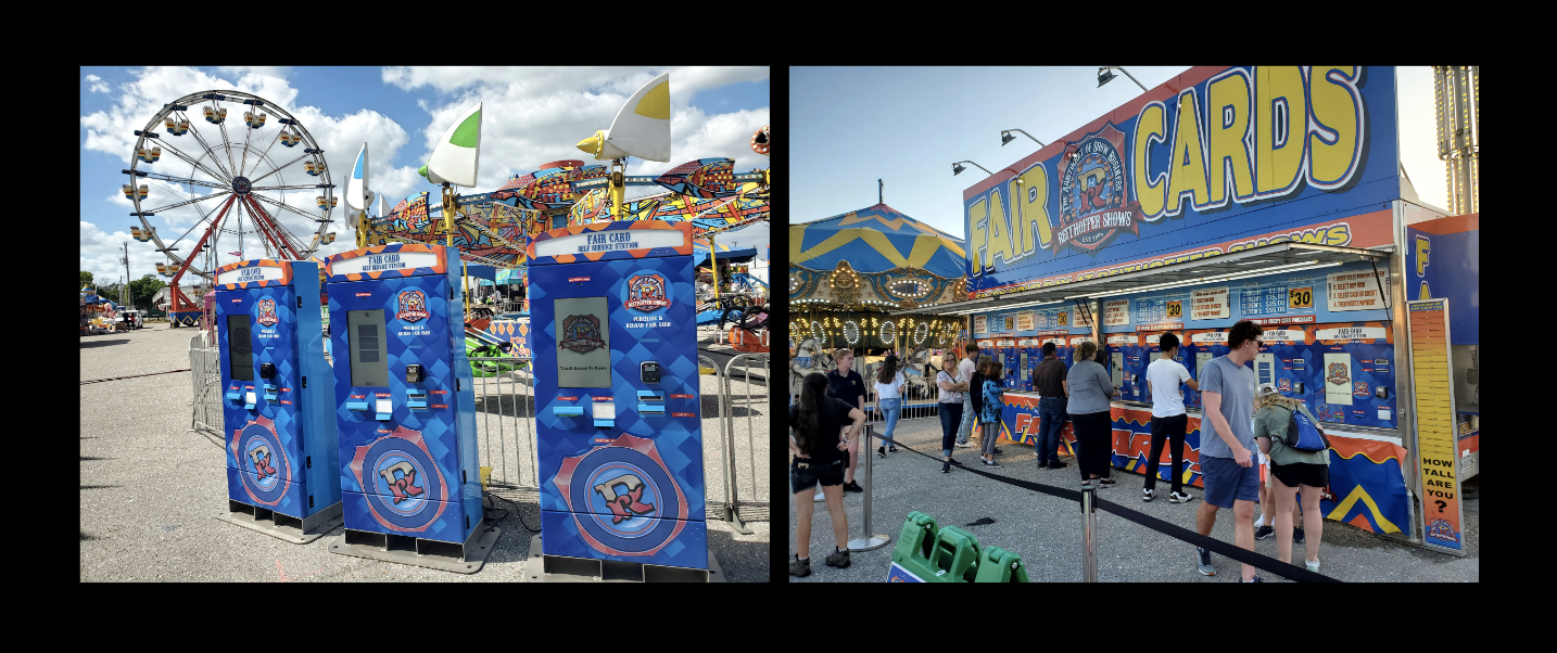 cash to card kiosks and software in use at a carnival