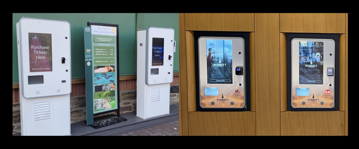 ticketing kiosks, 2 different styles, indoor and outdoor