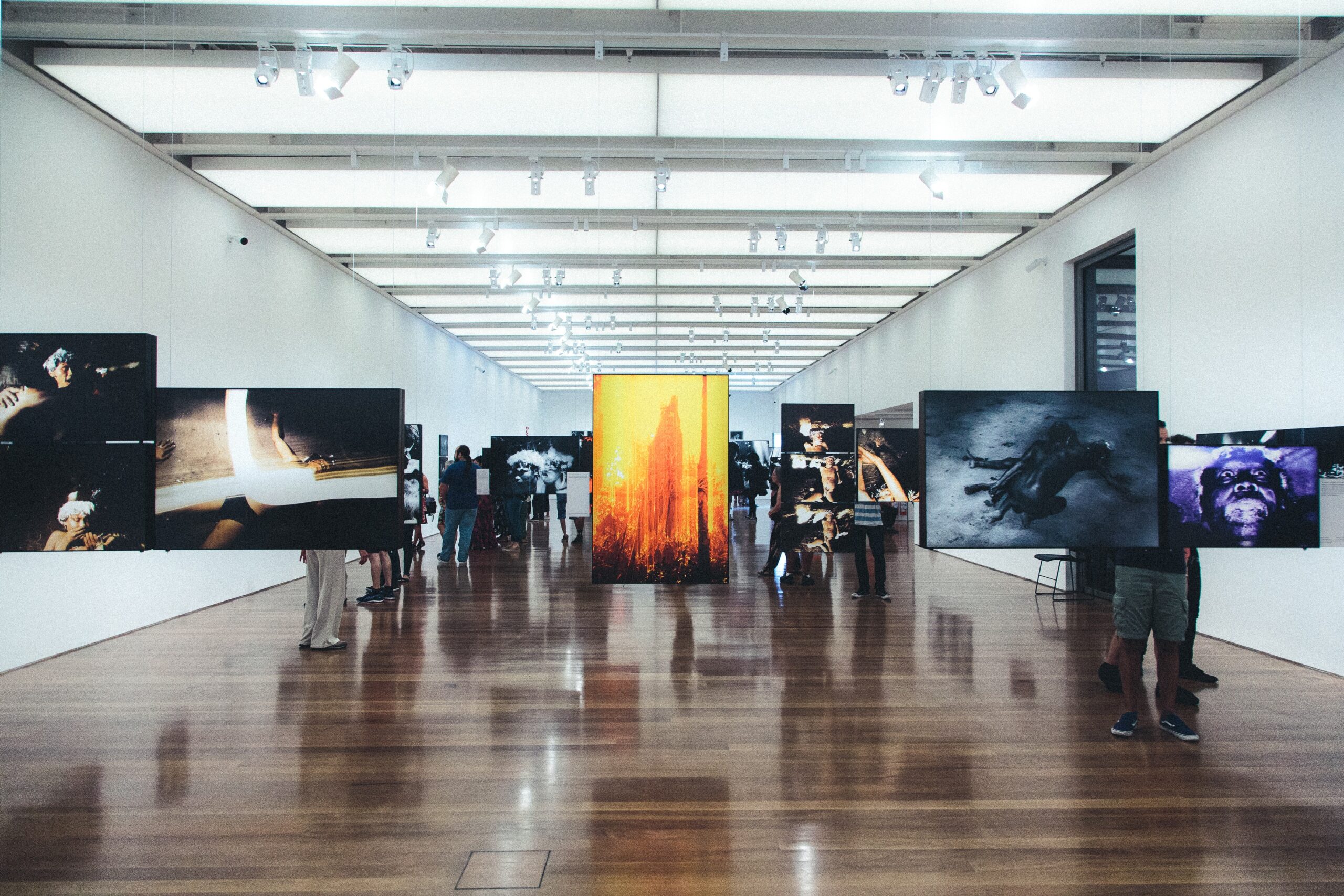 Multi-media art exhibit with large digital displays