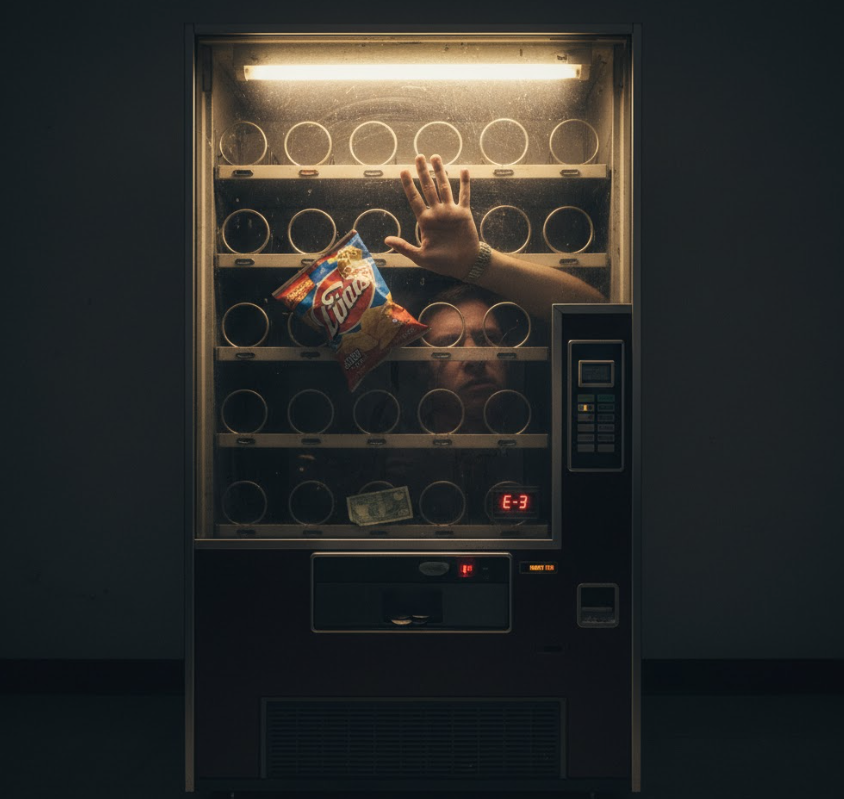vending machine with frustrated user