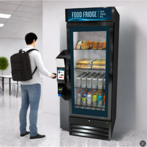 smart food vending machine in use by man