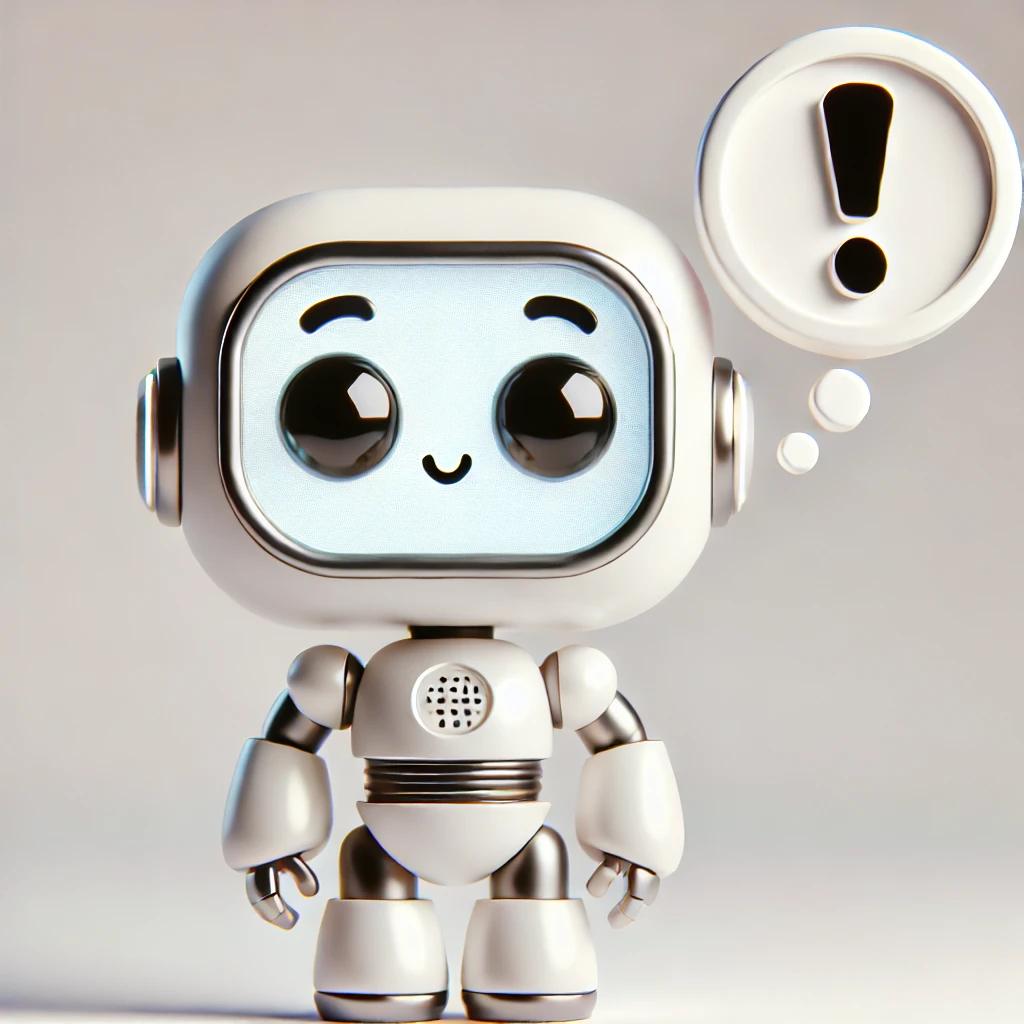 cute robot smiling with exclamation point thought bubble