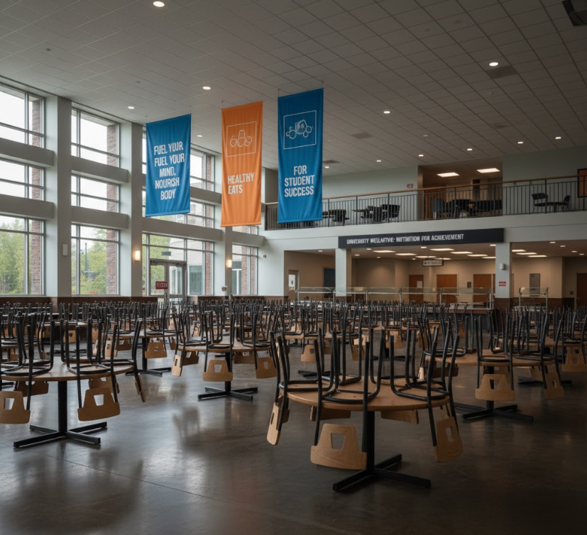 empty campus dining hall