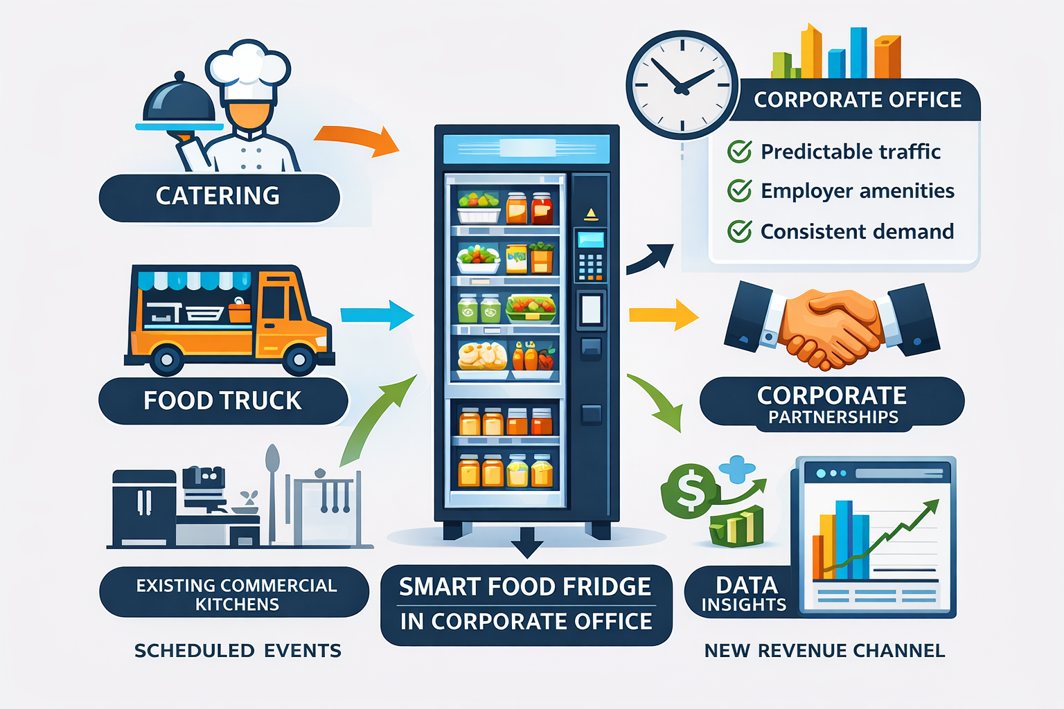 smart food fridge vending revenue model graphic